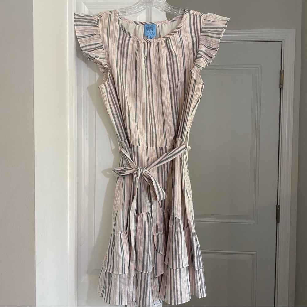 Cece Flutter Sleeve Metallic Stripe Ruffled Dress - image 5